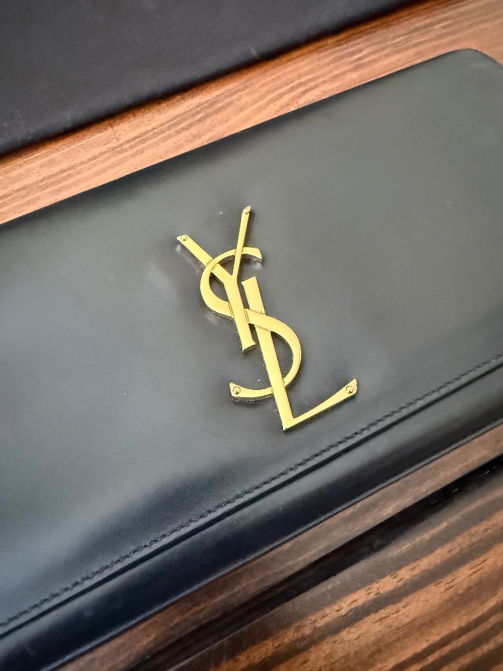 Saint Laurent YSL Kate Clutch in Black with Gold Hardware